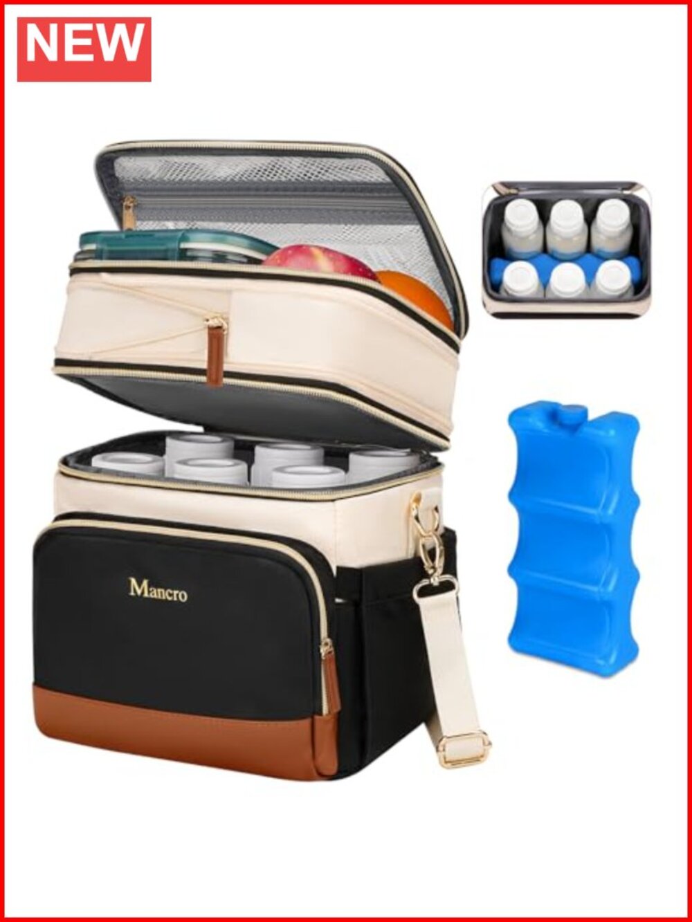 Mancro Expandable Insulated Breast Milk Cooler Bag with Ice Pack